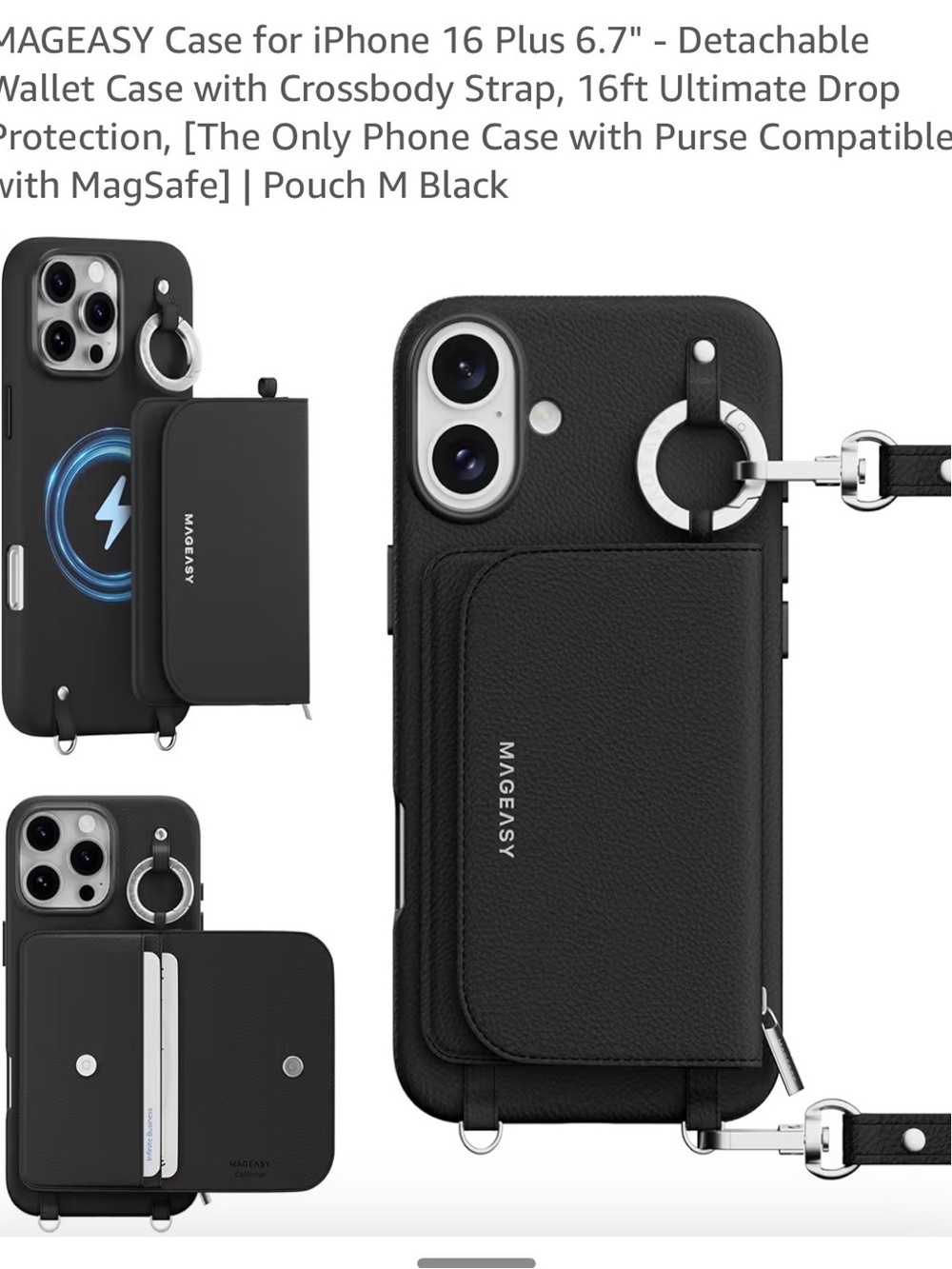 Pouch M Black Crossbody Phone Case for iPhone 16 Plus - Picture 3 of 4